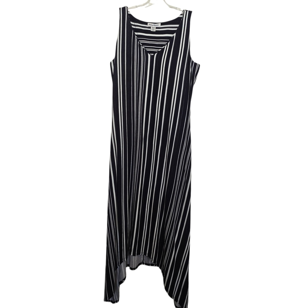 Tommy Bahama Asymmetrical Blue and White Striped Sleeveless Maxi Dress